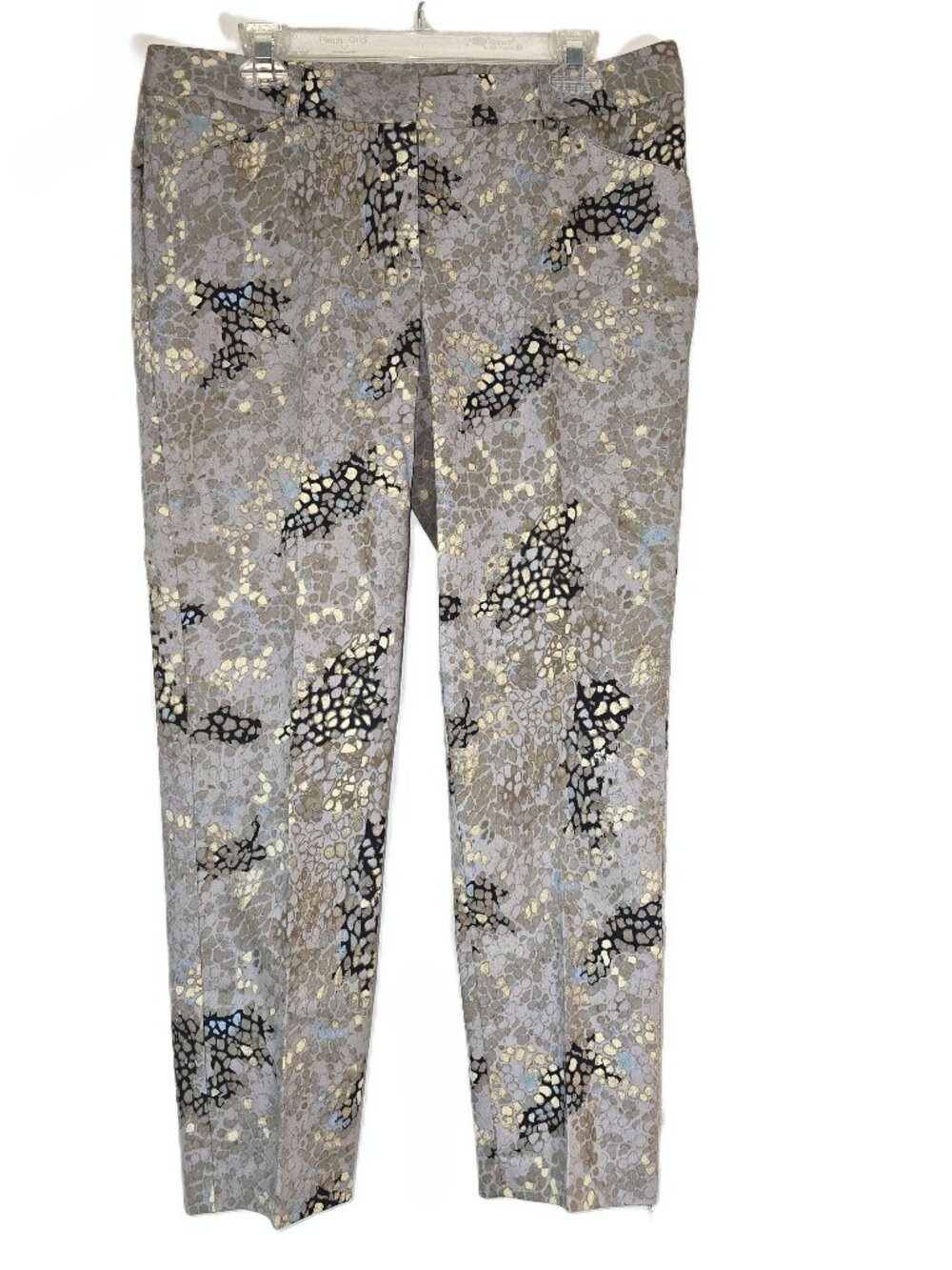 Larry Levine Snakeskin Print Trousers Grey Black Stretch Cotton Pants Size 12